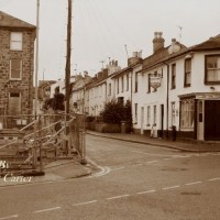 The road at the bottom of Leskinnick street Penzance. Around the corner from the Longboat inn