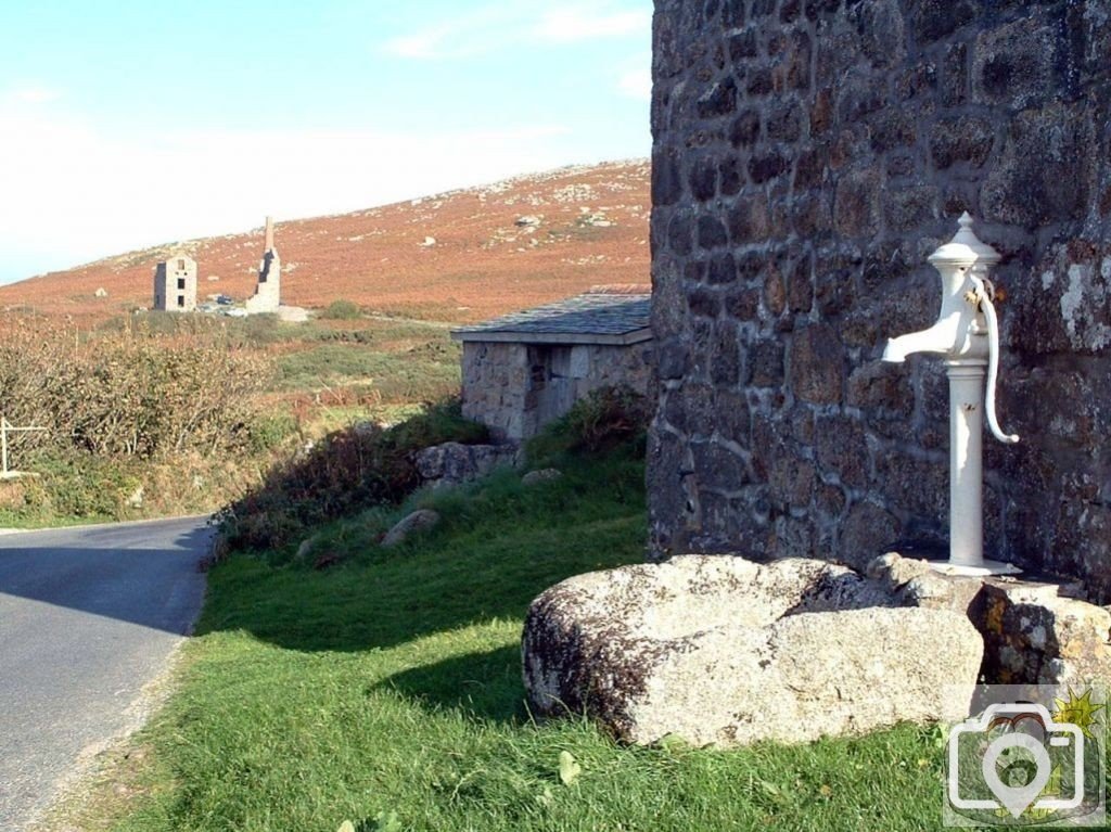 Water pump with engine houses at Bosigran in background