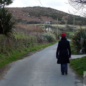 Leaving Trevalgan hamlet for the St Ives road B3306- 10Feb10