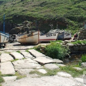 Bridge of Large Flagstones over River at Penberth Cove