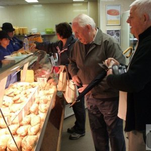 Tony and Mike select a pasty in Rowes - Aug., 2008