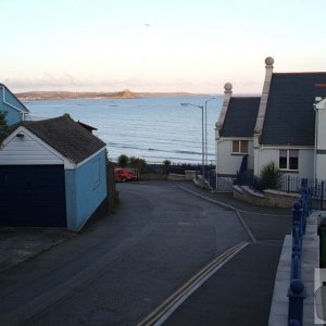 Looking down Briton's Hill and across the bay to St Michael's Mount