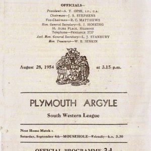 Programme: Penzance v Plymouth Argyle, Aug., 1954
