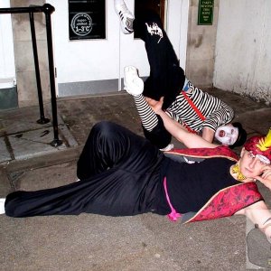 Break dancers outside Wetherspoon's after midnight: New Year's Day,