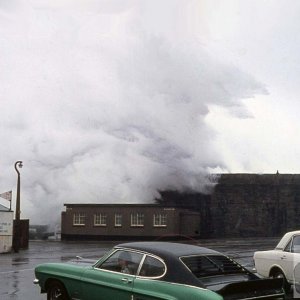 Towering spray over loo near the pier and docks- March, 1977