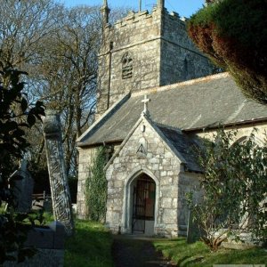 View from the church gate of the porchside of the church