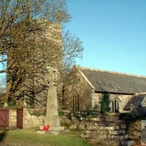 View of the War Memorial and Sancreed Church