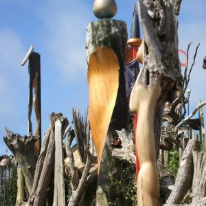 A sculptor's work in his yard opposite Trencrom farm