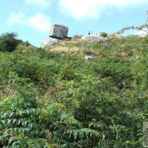 An interesting cube-shaped rock on the slope of Trencrom Hill