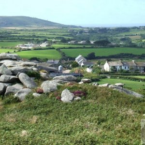 The view westwards towards Trencrom village from the top of Trencrom Hill