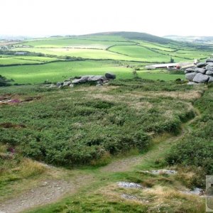 Green pastureland of Penwith from Trencrom Hill