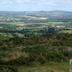 View eastwards from Trencrom Hill to Tregonning and Godolphin Hills