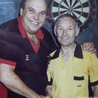Mugsy with darts pro Cliff Lazarenko