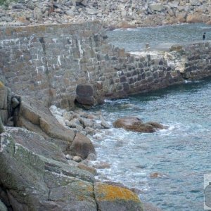 Lamorna Cove's storm-riven quay, April, 2007