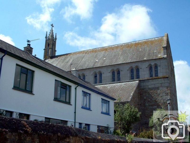 A rear view of the church