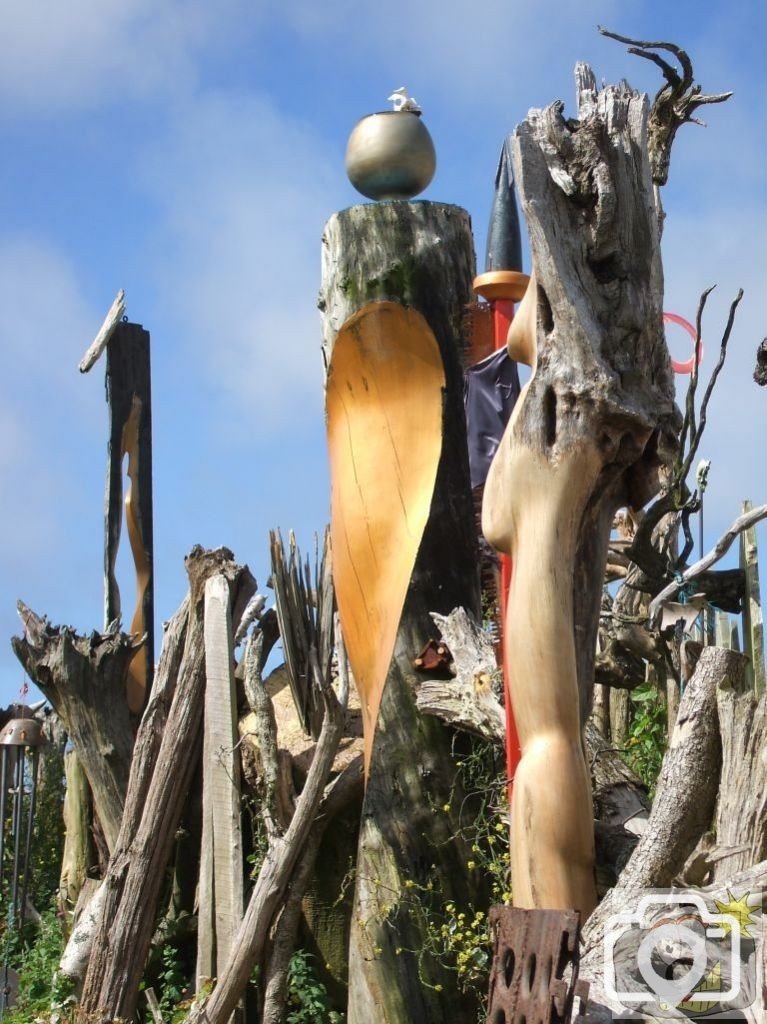 A sculptor's work in his yard opposite Trencrom farm