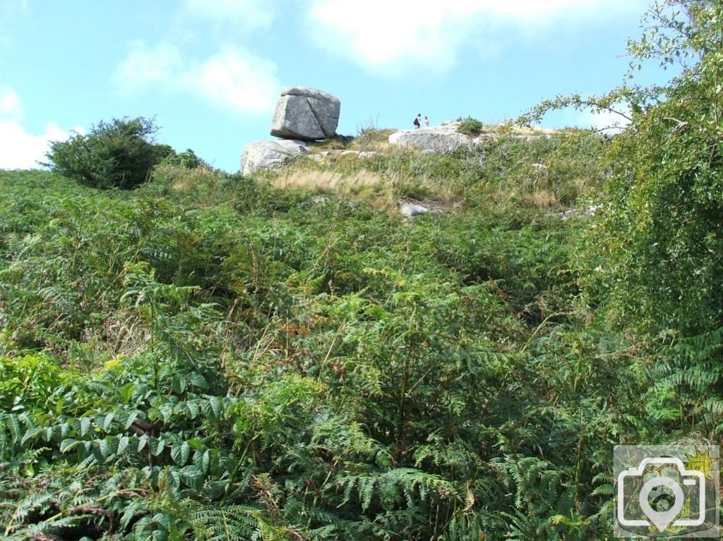 An interesting cube-shaped rock on the slope of Trencrom Hill