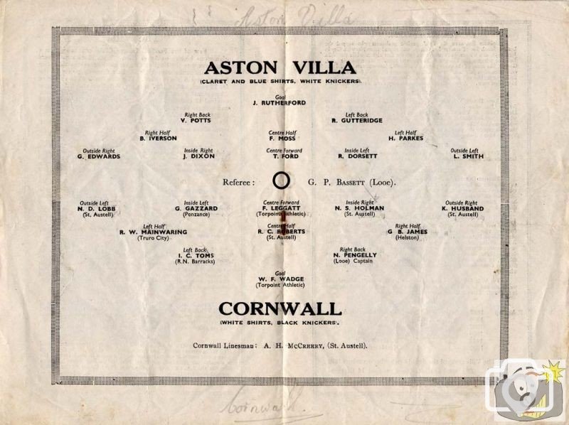 Aston Villa v Cornwall teamsheet