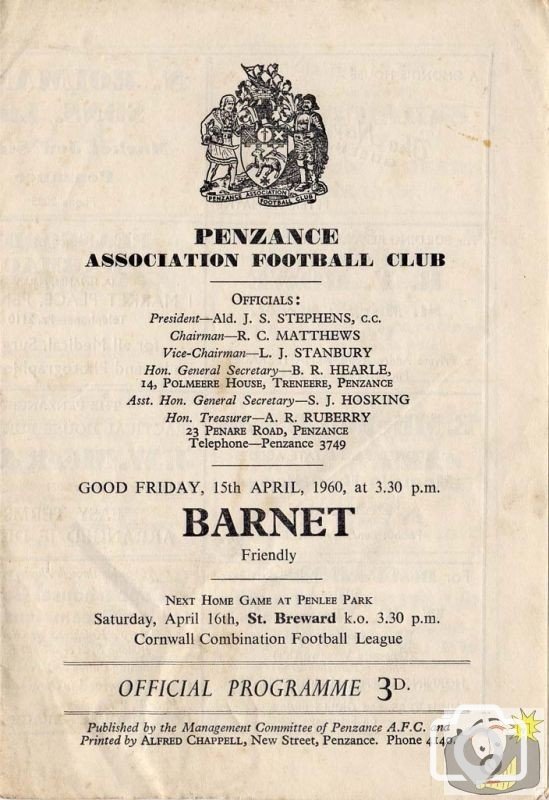 Barnet comes to Penlee Park, April, 1960