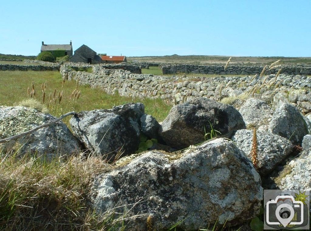 Celtic fields and stone hedges near Little Bosullow and Carn Galver