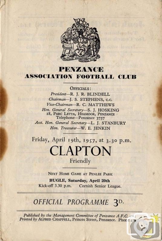 Friendly v Clapton, 19th April, 1957