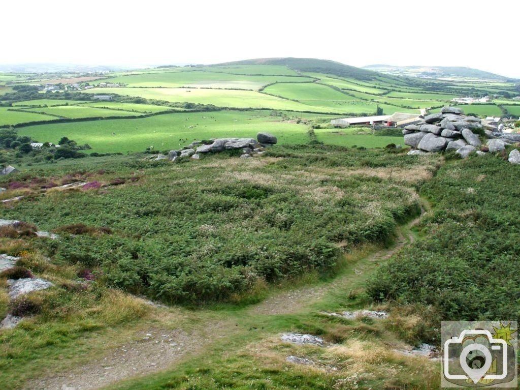 Green pastureland of Penwith from Trencrom Hill