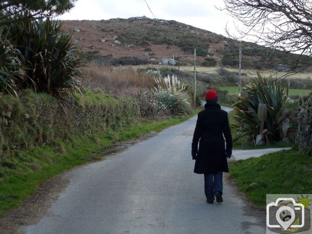 Leaving Trevalgan hamlet for the St Ives road B3306- 10Feb10