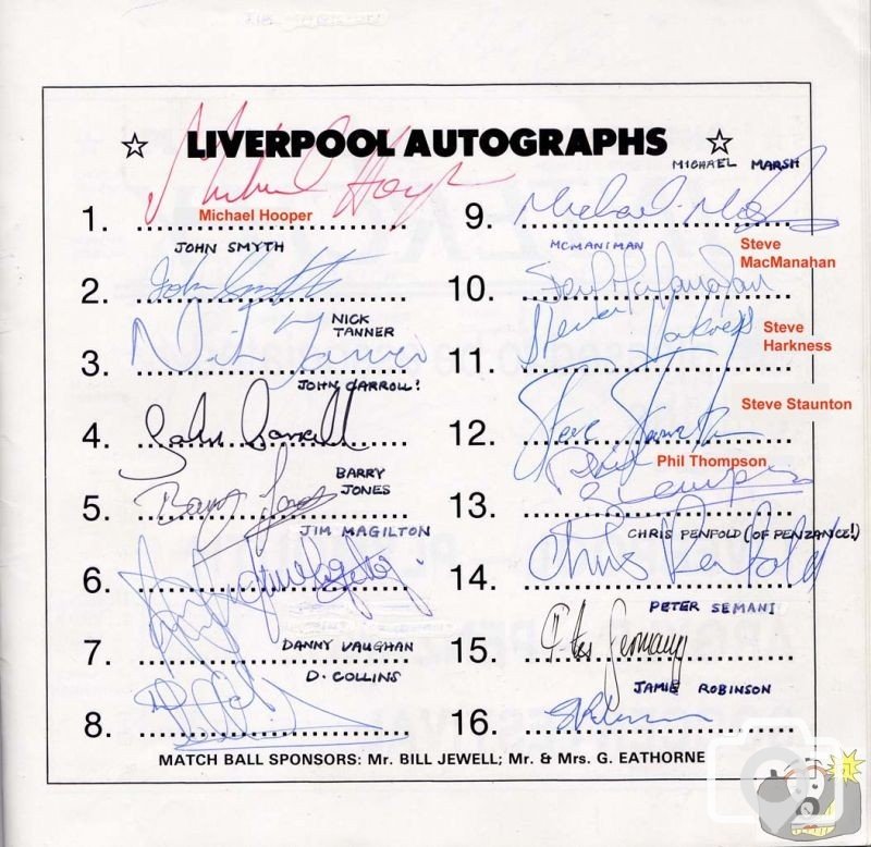 Liverpool Autographs from their second visit to Penlee Park