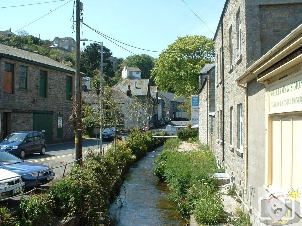 Looking up towards Harveys and St Peter's Church, Newlyn