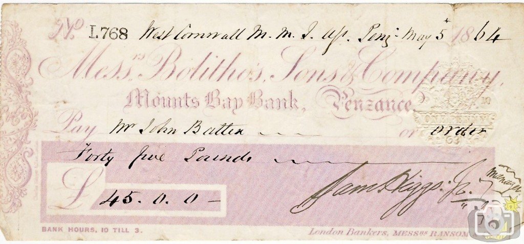 Mounts Bay Bank Cheque