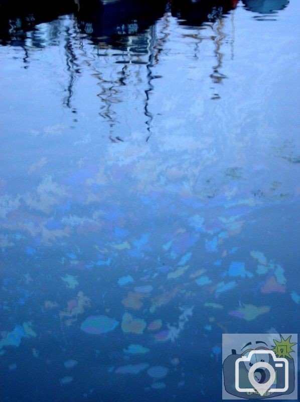 Oil on the water in Newlyn harbour 2002