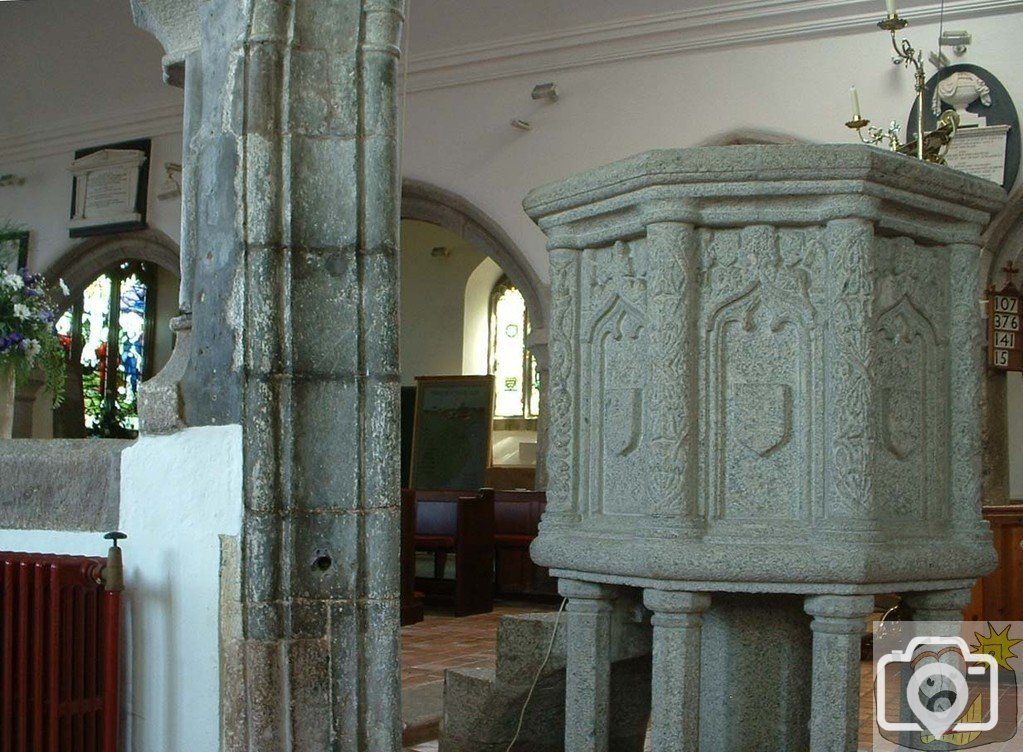 Pulpit and pillar (a relic of the Spanish raid of 1695)
