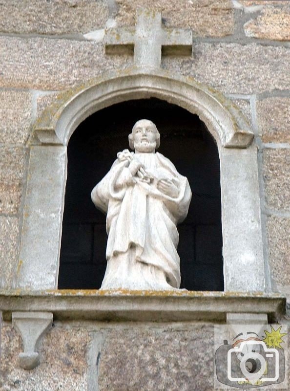 Sculpture of St Peter at rear of the church