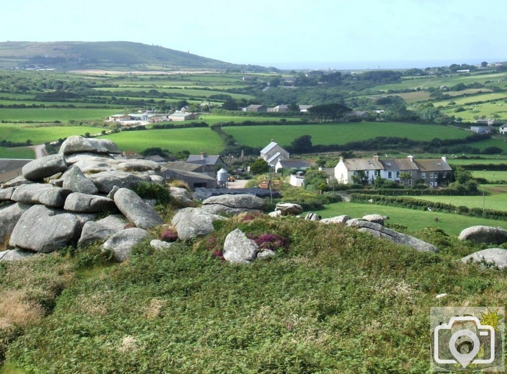 The view westwards towards Trencrom village from the top of Trencrom Hill