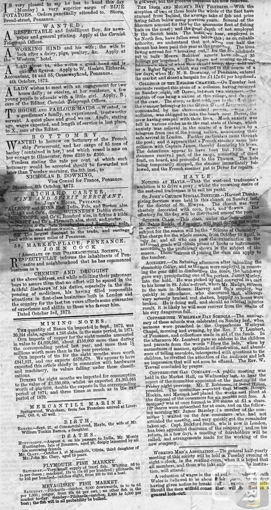 Tidings October 7th 1872 Lower Part Page 1