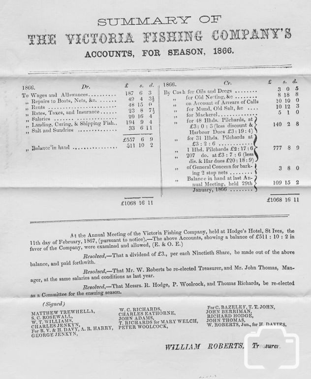 Victoria Fishing Company 1866 Accounts
