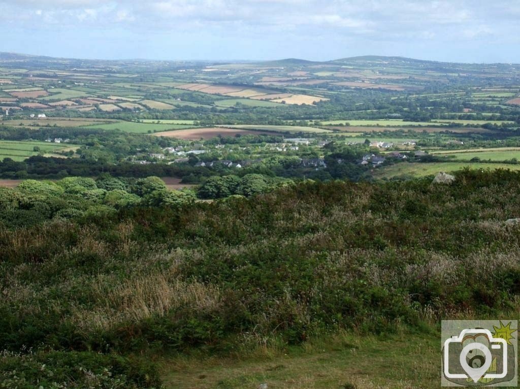 View eastwards from Trencrom Hill to Tregonning and Godolphin Hills