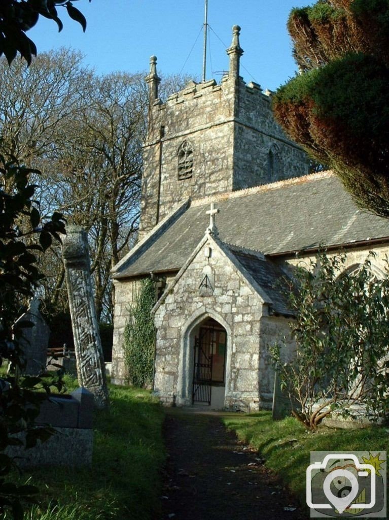 View from the church gate of the porchside of the church