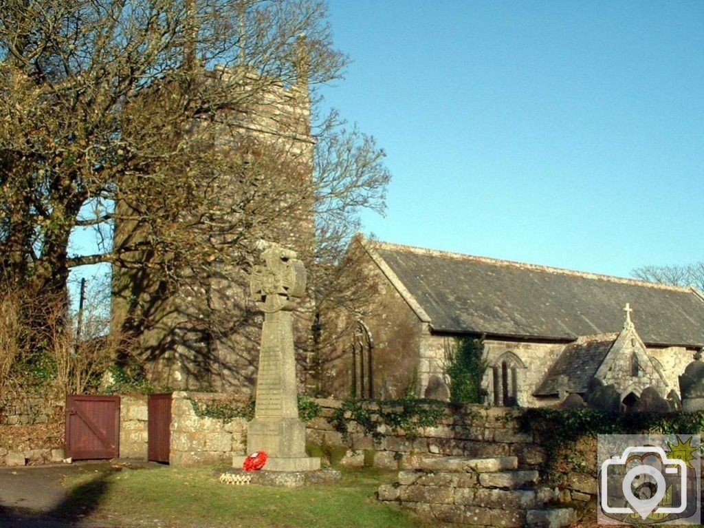 View of the War Memorial and Sancreed Church